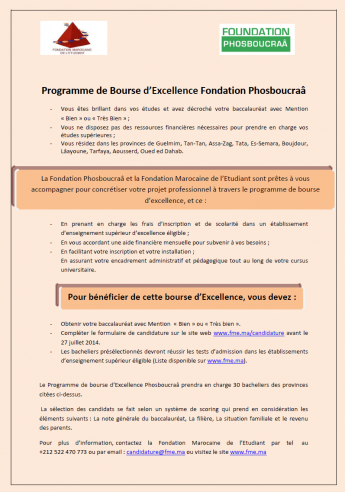 Programme de bourse d’excellence Fondation Phosboucraâ 2014-2015