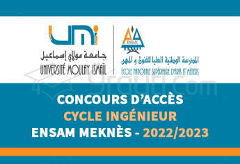 Concours d'accès au cycle d'ingénieur de l'ENSAM Meknès 2022-2023