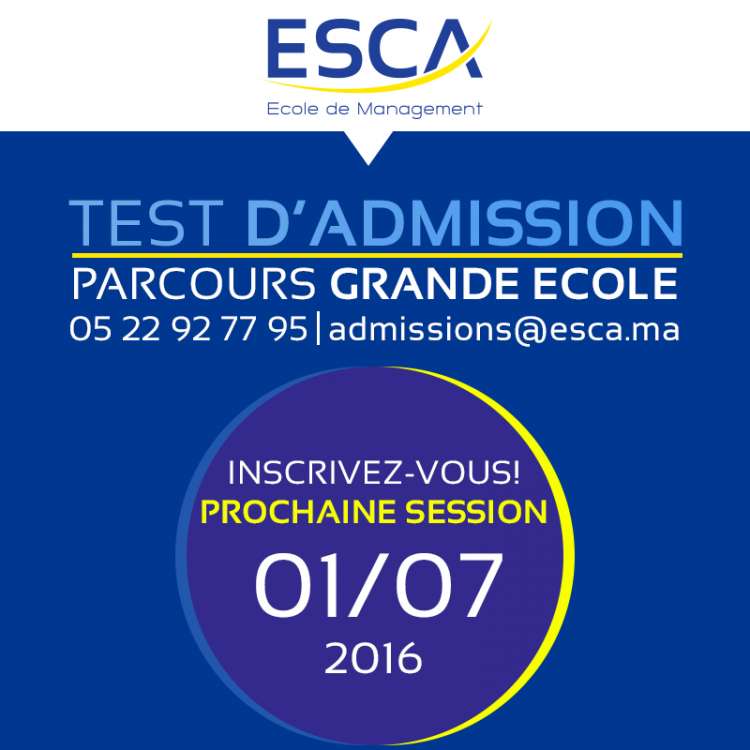 Test d'admission pour le Parcours Grande Ecole le 1er juillet 2016